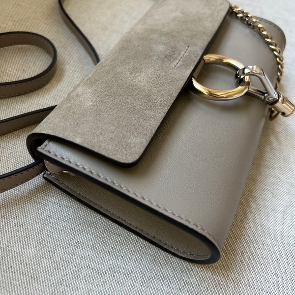 Chloe Faye Mini Chain Smooth Suede Shoulder Bag in Grey - Picture 2 of 10
